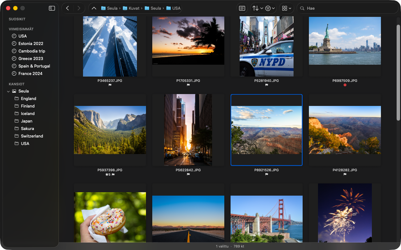 The Seula browser filling instantly with a grid of thumbnails from a freshly opened folder.